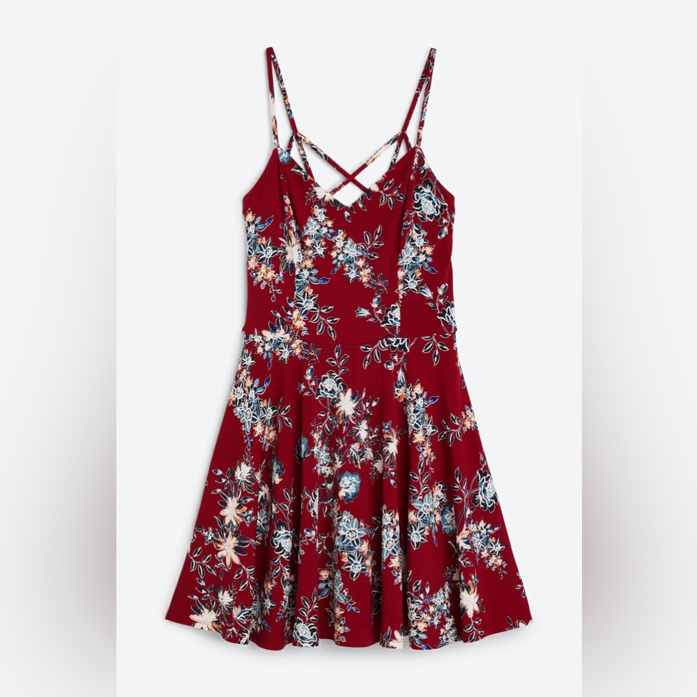 NWT FORTUNE + IVY Back Detail Brushed Knit Floral Print Dress - Burgundy (S)